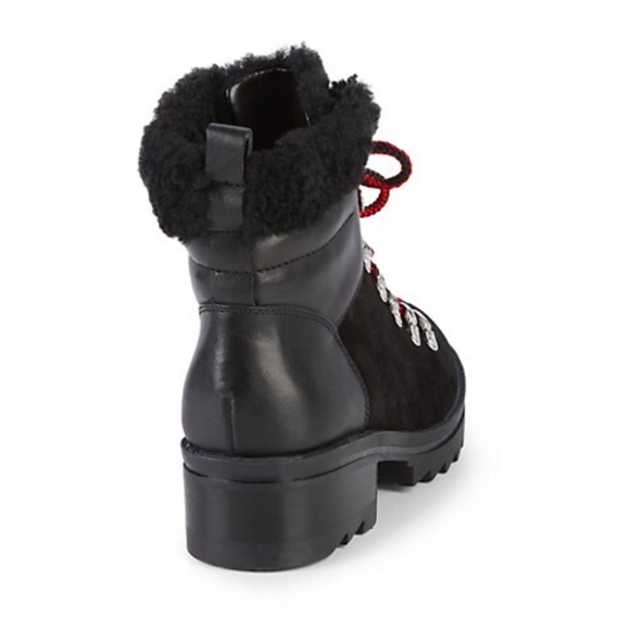 MARC FISHER BRYLEE BLACK LEATHER FUR HIKING BOOTS - Picture 3 of 6